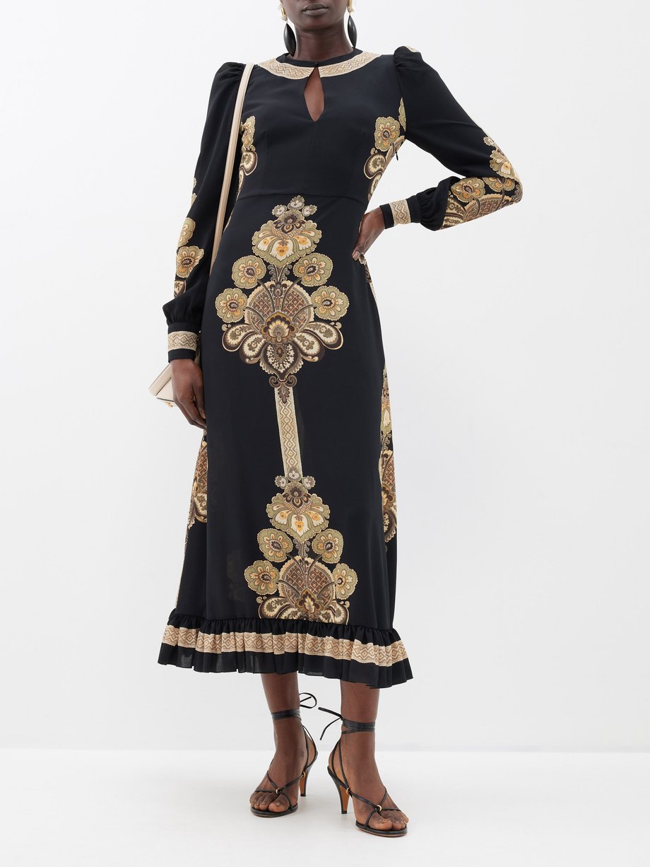 Black Paisley-print crepe midi dress | Etro | MATCHES UK