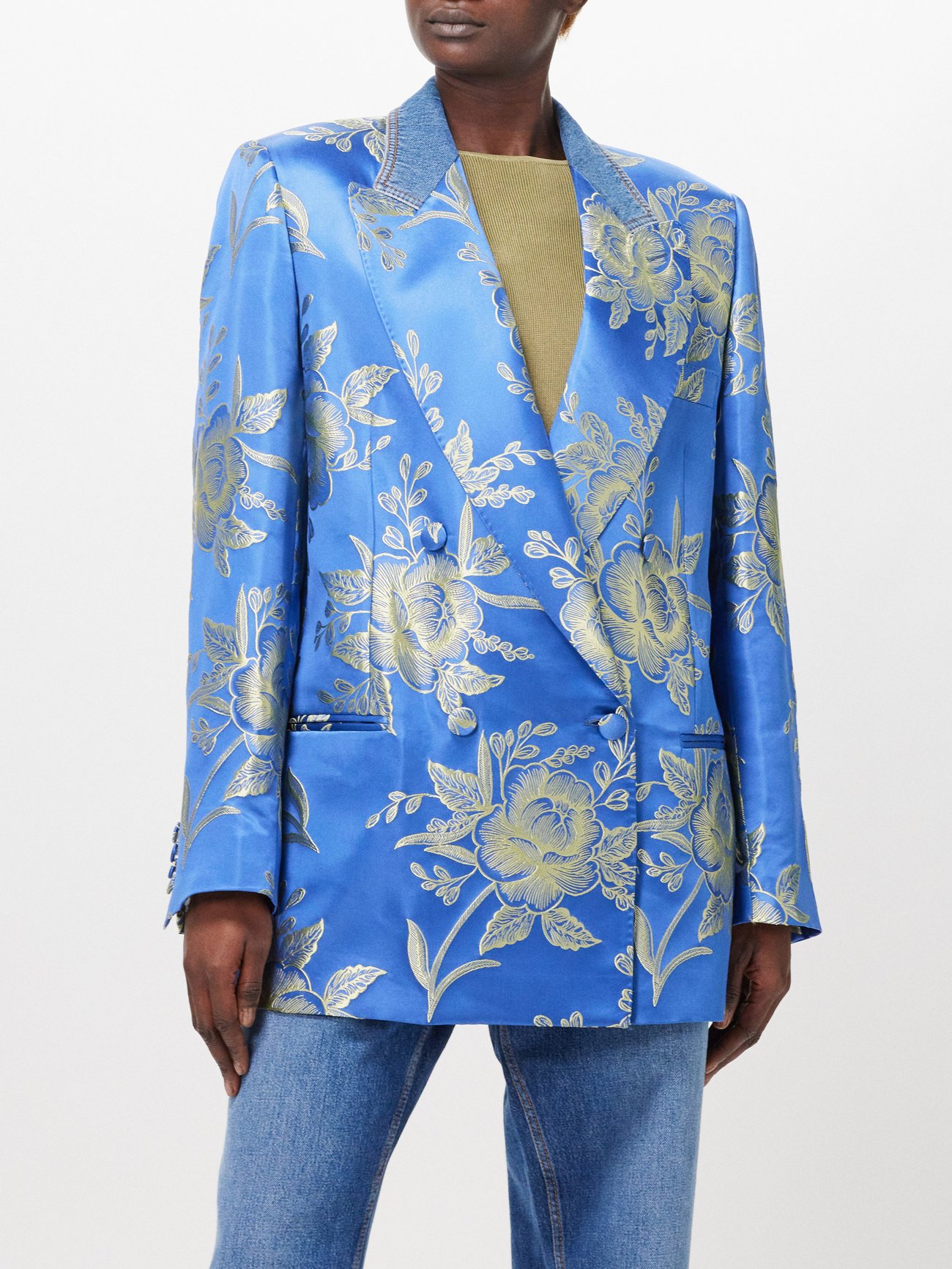 Etro Jacquard Denim Jacket Azzurro at