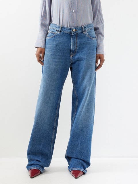 Blue High-rise stretch-denim flared jeans