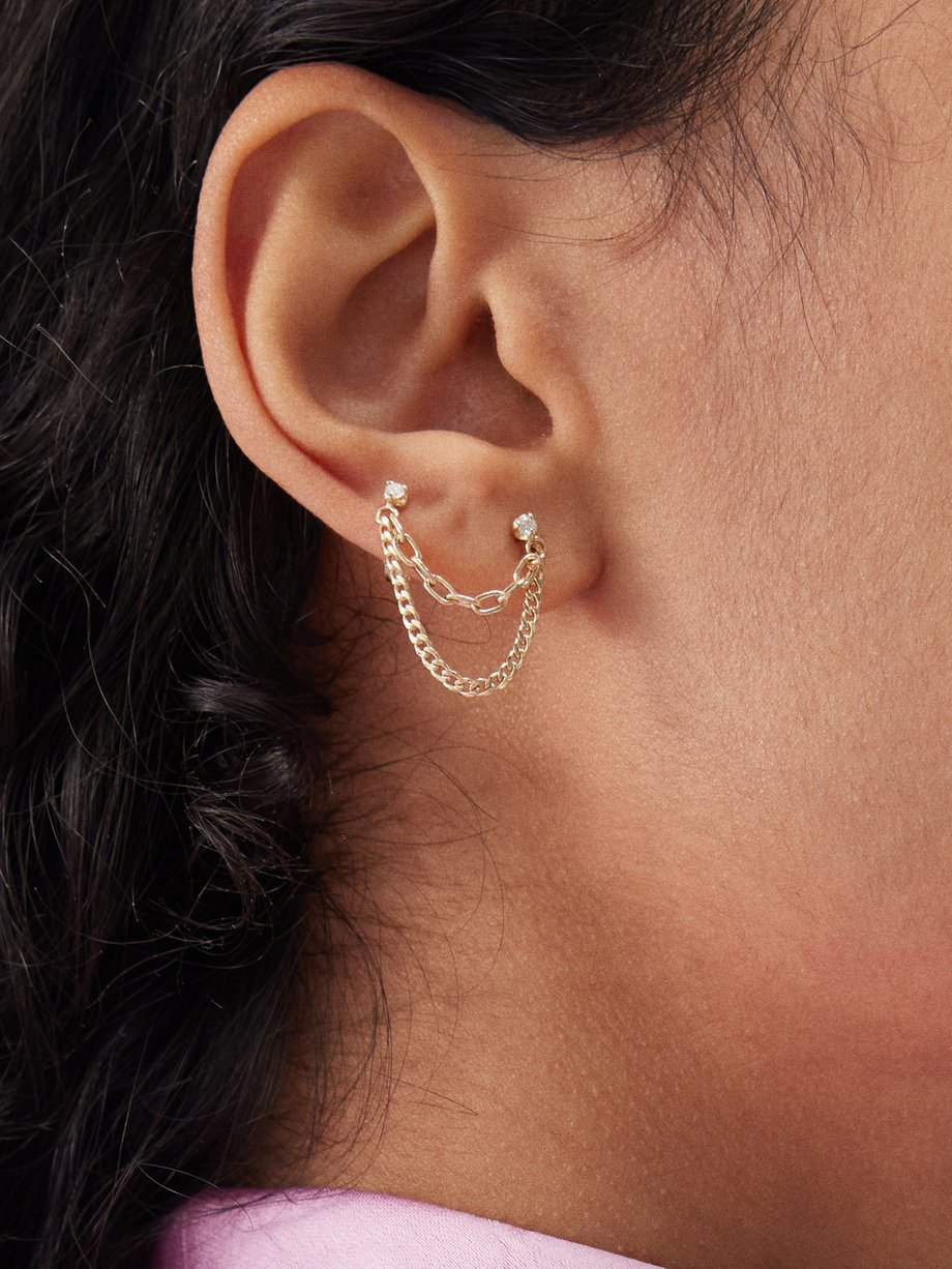 Zoë Chicco Double Chain diamond & 14kt gold single earring