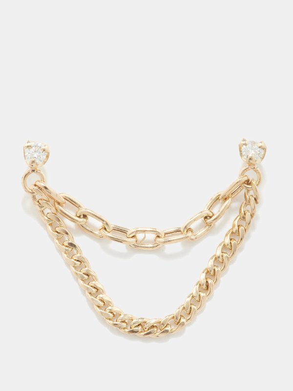 Zoë Chicco Double Chain diamond & 14kt gold single earring
