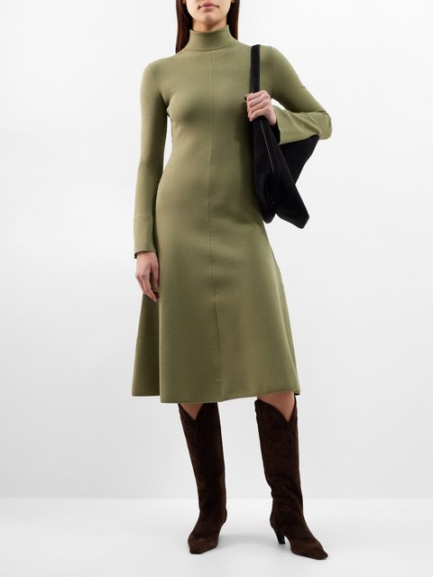 Green Veronica belted wool shirt dress, SaSuPhi