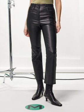 Black Evyline high-rise flared leather trousers, By Malene Birger