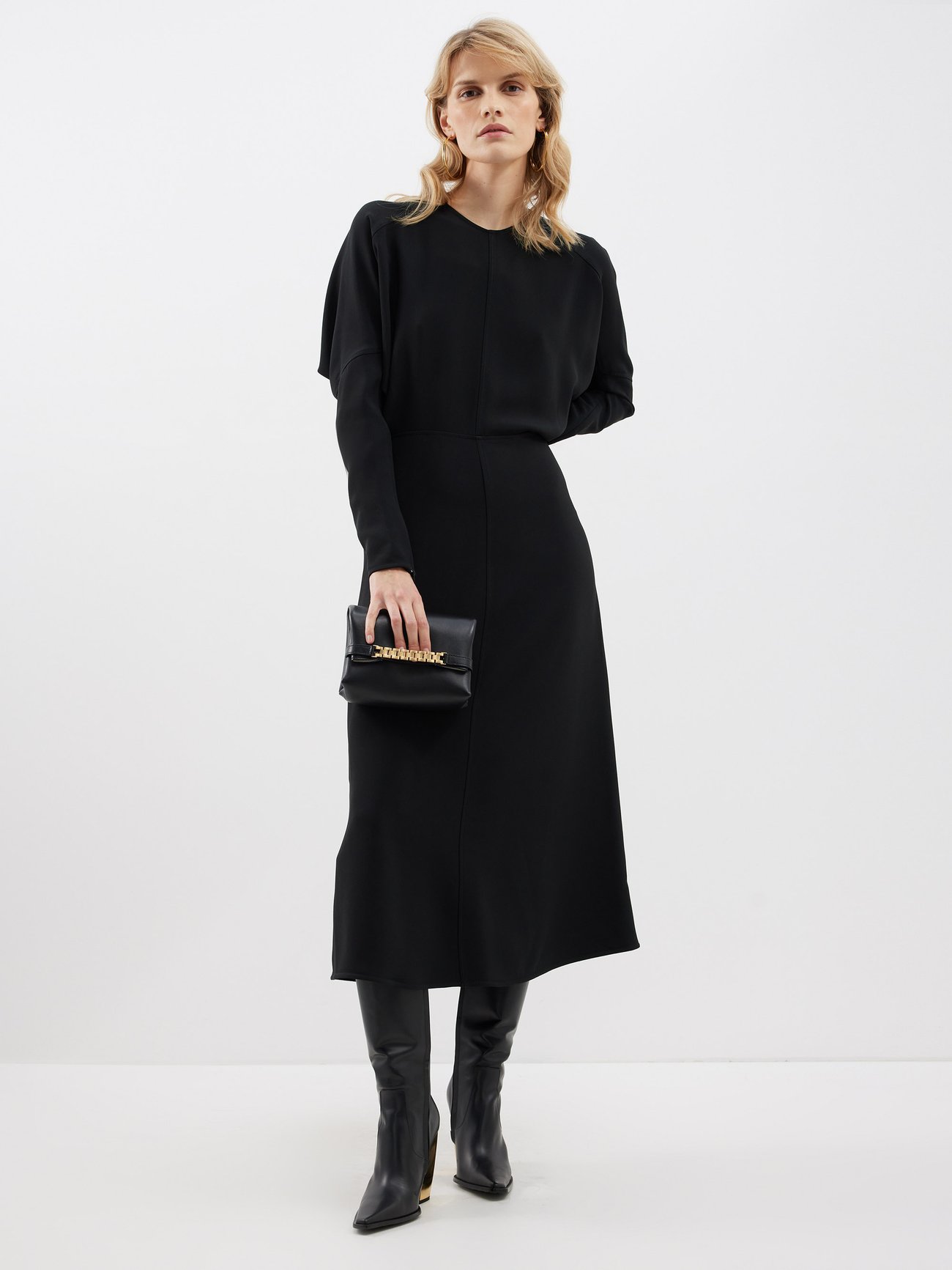 Black Dolman-sleeve cady midi dress | Victoria Beckham | MATCHES UK