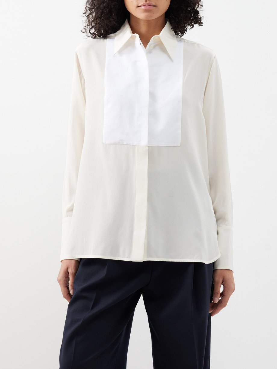 Victoria Beckham Plastron silk-crepe shirt