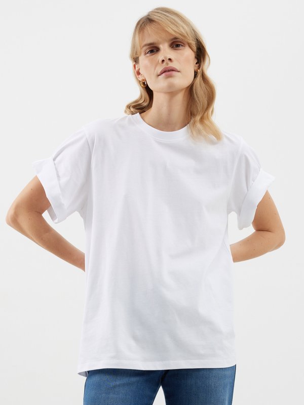 White Turn up-cuff organic-cotton T-shirt | Victoria Beckham | MATCHES UK