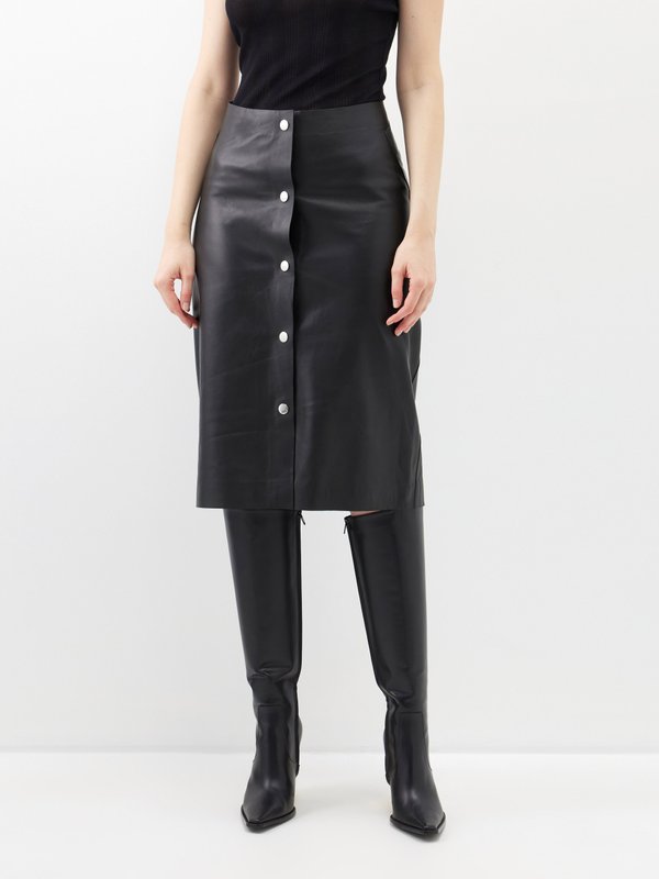 Victoria Beckham Press-stud leather midi skirt