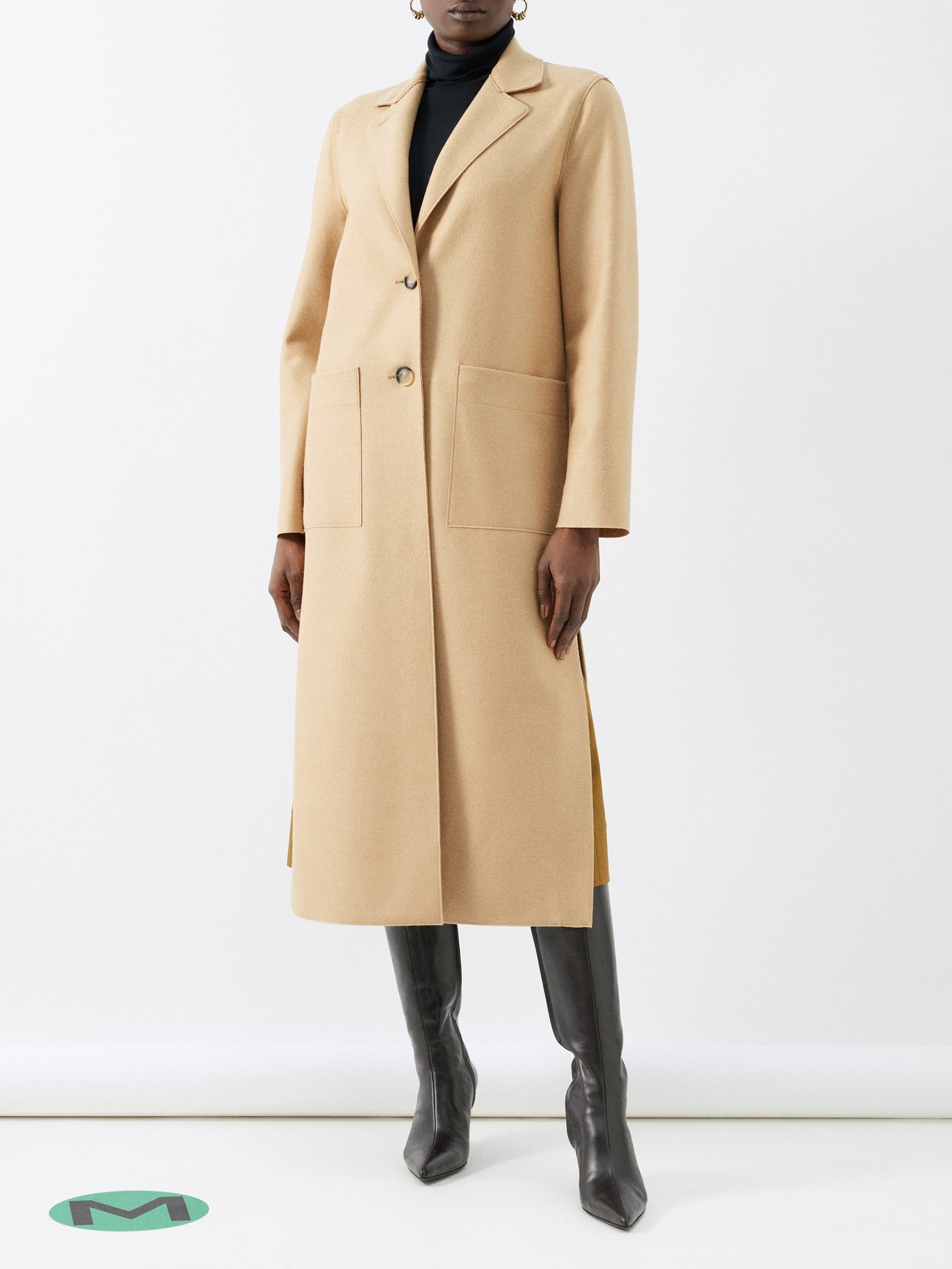 Side-slit pressed-wool coat