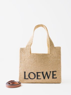 LOEWE Logo-jacquard raffia leather-trim tote bag