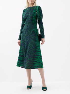Victoria Beckham Dolman-sleeve tiger-print cady midi dress