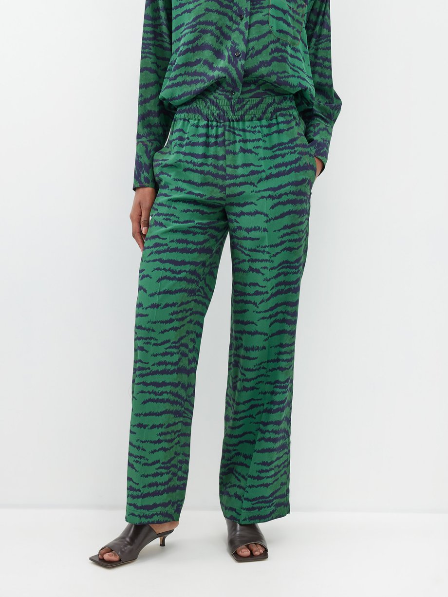 Victoria Beckham Tiger-print silk-crepe trousers