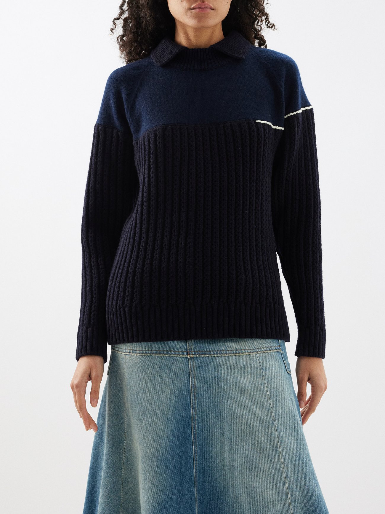 Navy Point-collar wool sweater | Victoria Beckham | MATCHES UK