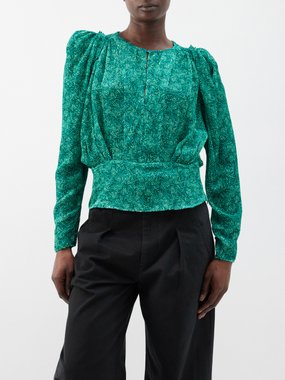 Isabel Marant Puff-sleeve printed crepe blouse