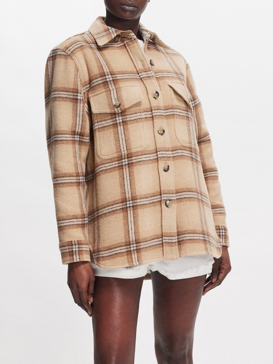 Brown Faxona checked wool-blend overshirt | Isabel Marant | MATCHES UK