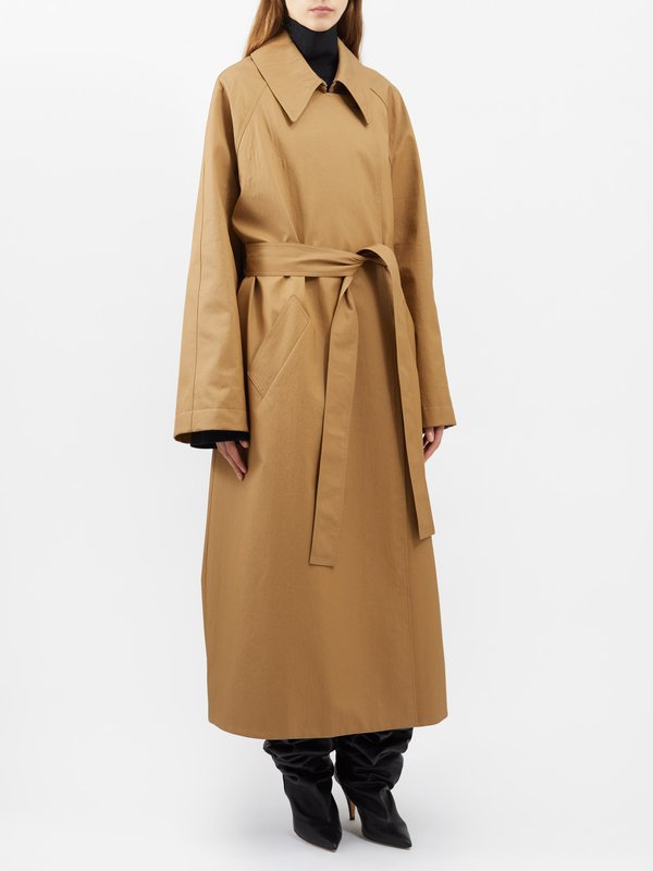 Brown Minnie belted cotton-blend twill trench coat | Khaite | MATCHES UK