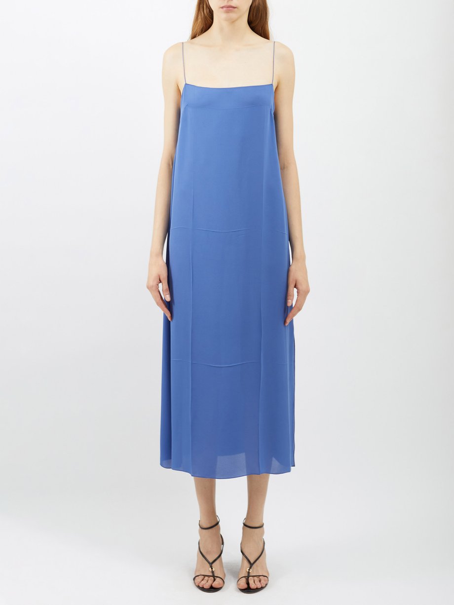 Blue Sicily square-neck georgette slip dress | Khaite | MATCHES UK