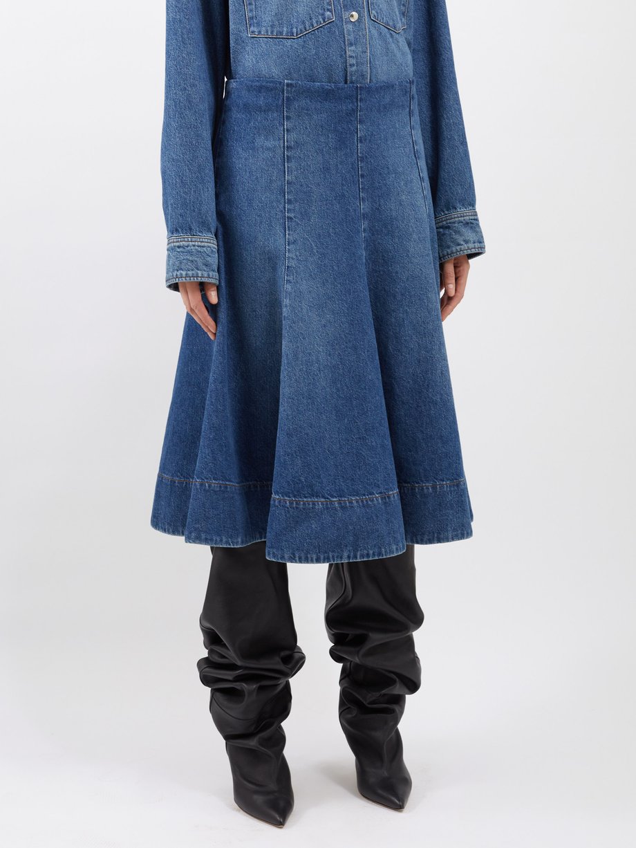 Blue Lennox denim flared skirt | Khaite | MATCHES UK