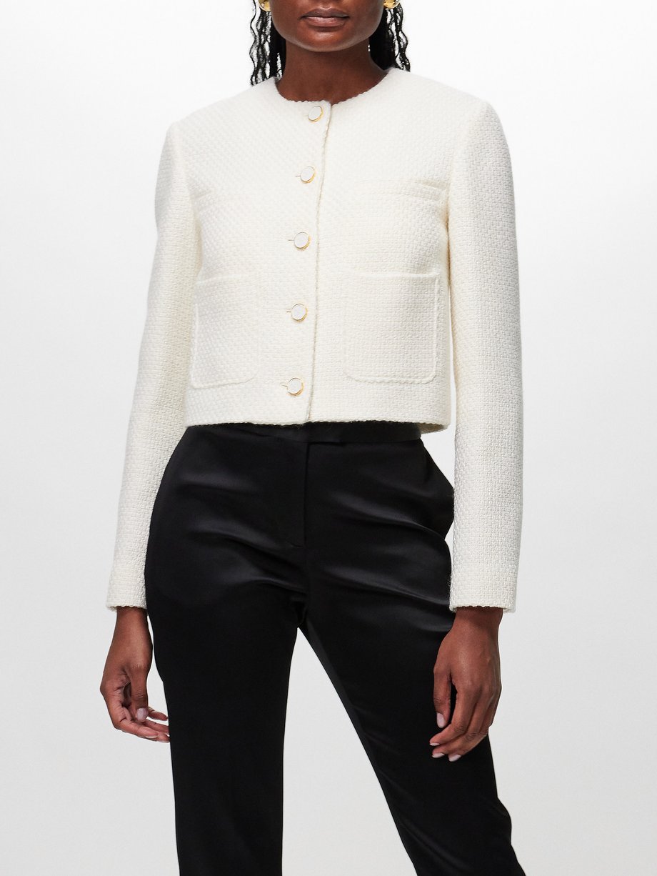 White Bernadette collarless wool-blend tweed jacket | Altuzarra ...