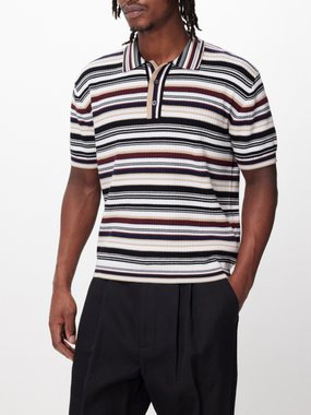 Missoni Striped ribbed-knit cotton polo shirt