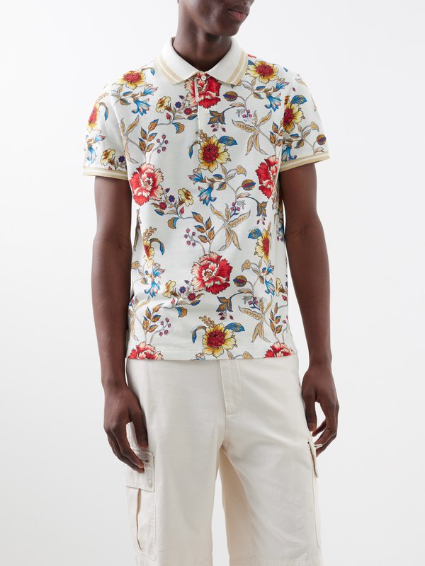 Etro Floral-print cotton-piqué polo shirt