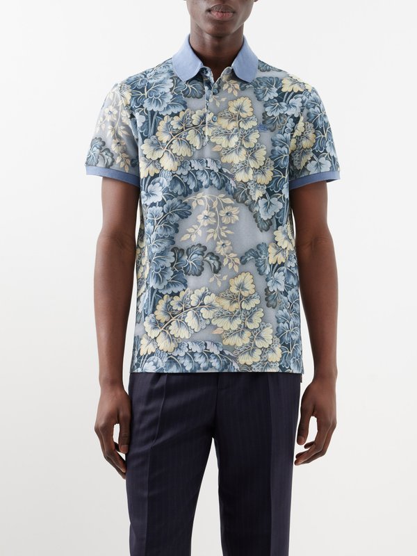 Etro Leaf-print cotton-piqué polo shirt