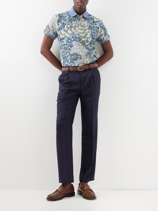 Etro Leaf-print cotton-piqué polo shirt