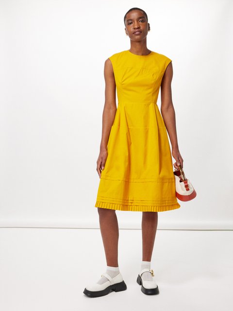 Orange Pleated-hem cotton-poplin sleeveless dress | Marni | MATCHES UK