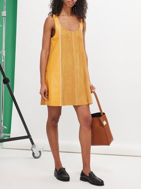 Marni Whipstitched leather and suede mini dress