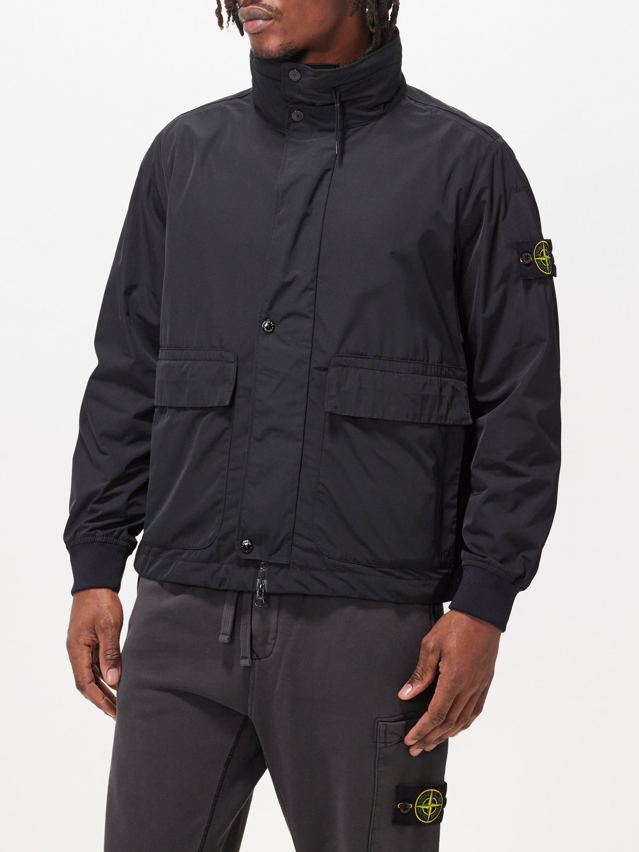 Black Double pocket micro-twill down jacket | Stone Island | MATCHES UK