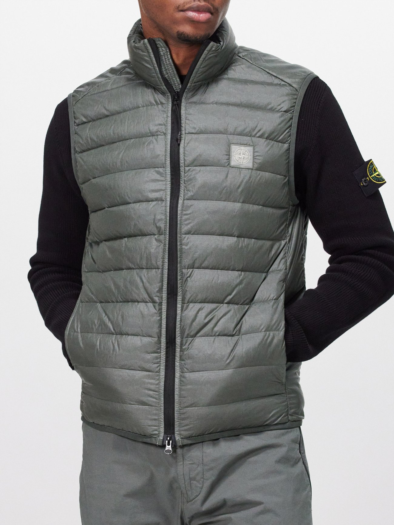 Green Logo-patch packable quilted down jacket, Stone Island