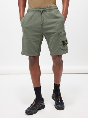 Stone Island Logo-patch cotton-fleece shorts
