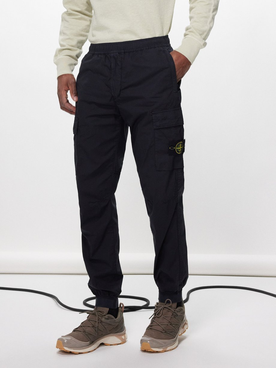Navy Garment-dyed cotton-blend cargo trousers, Stone Island