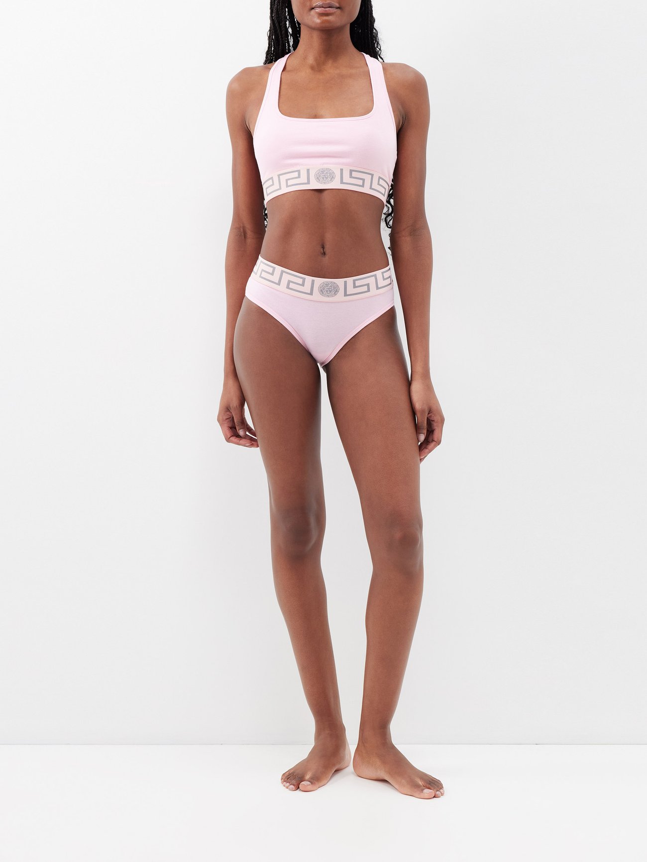 Pink Greca-jacquard racerback soft bra, Versace