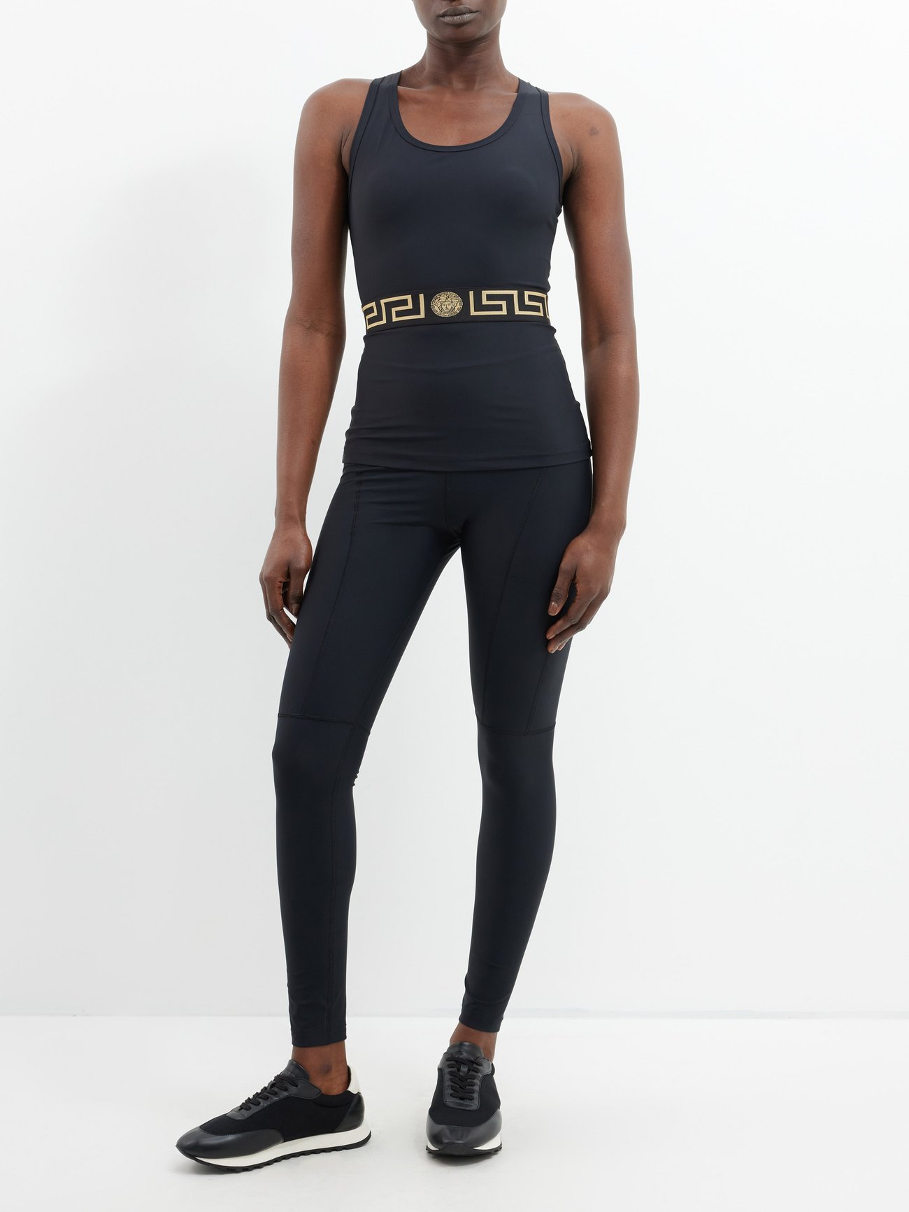 Black Greca-jacquard technical tank top, Versace