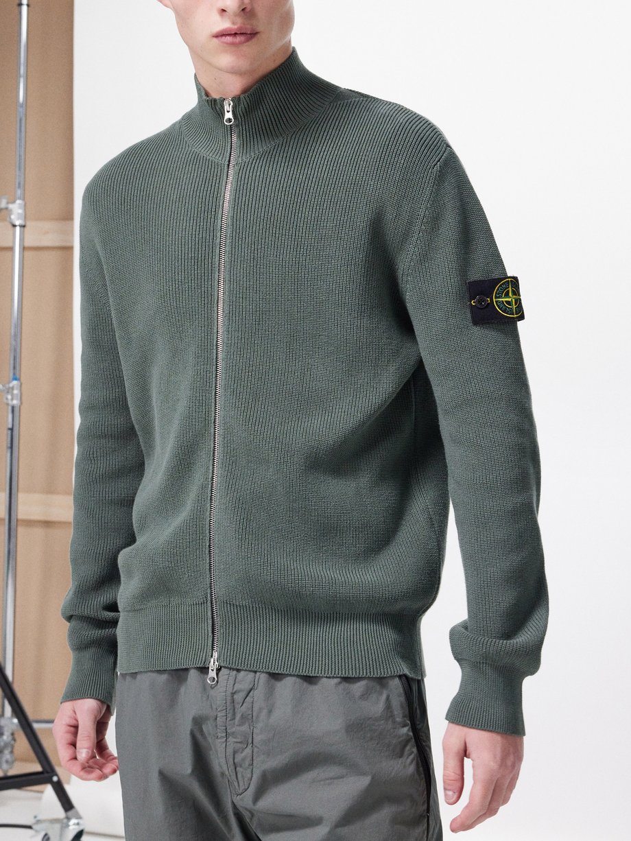 Green Logo-patch ribbed cotton sweater | Stone Island | MATCHES UK