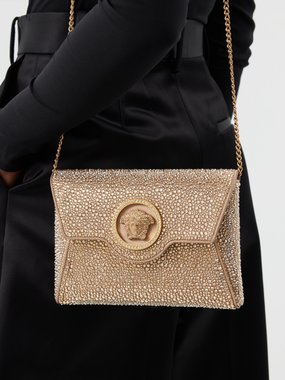 Versace Medusa mini crystal-embellished satin clutch bag