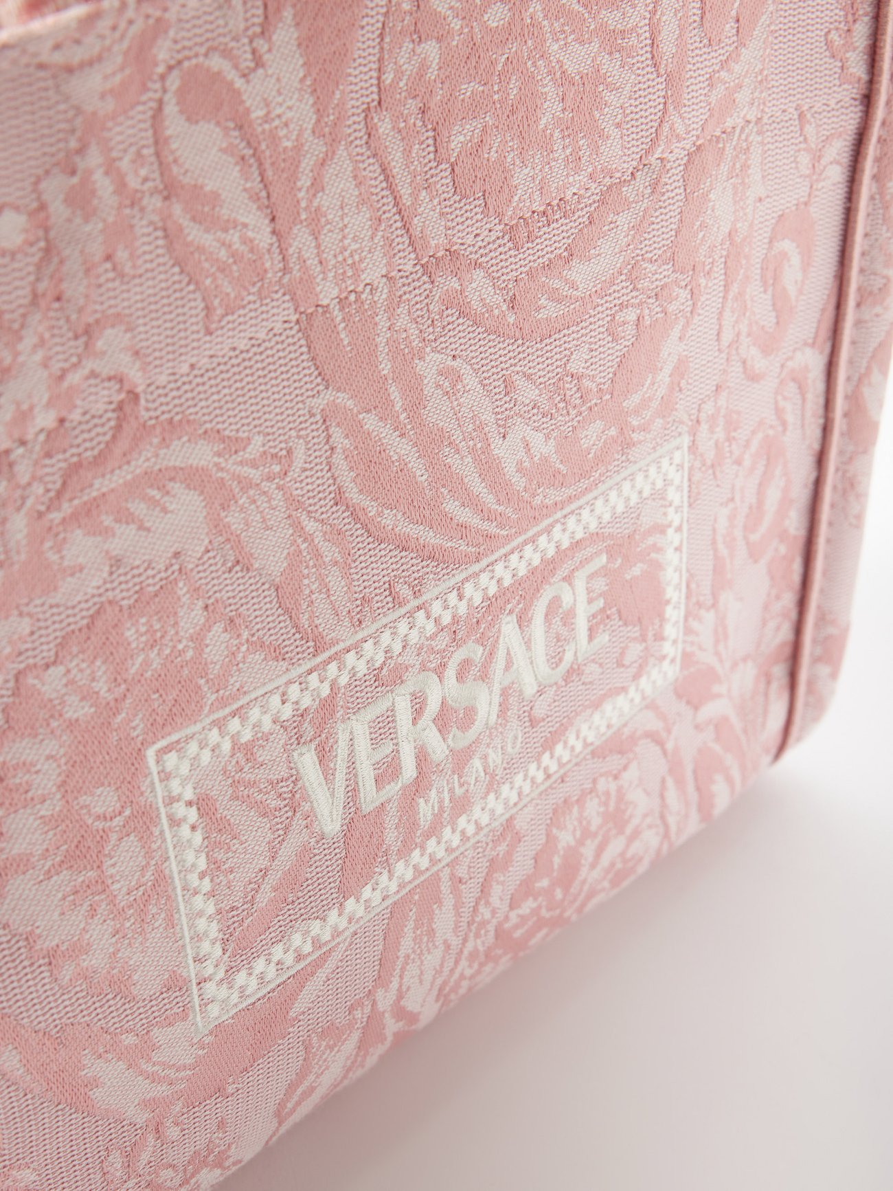 Pink Athena Barocco-jacquard canvas tote bag | Versace