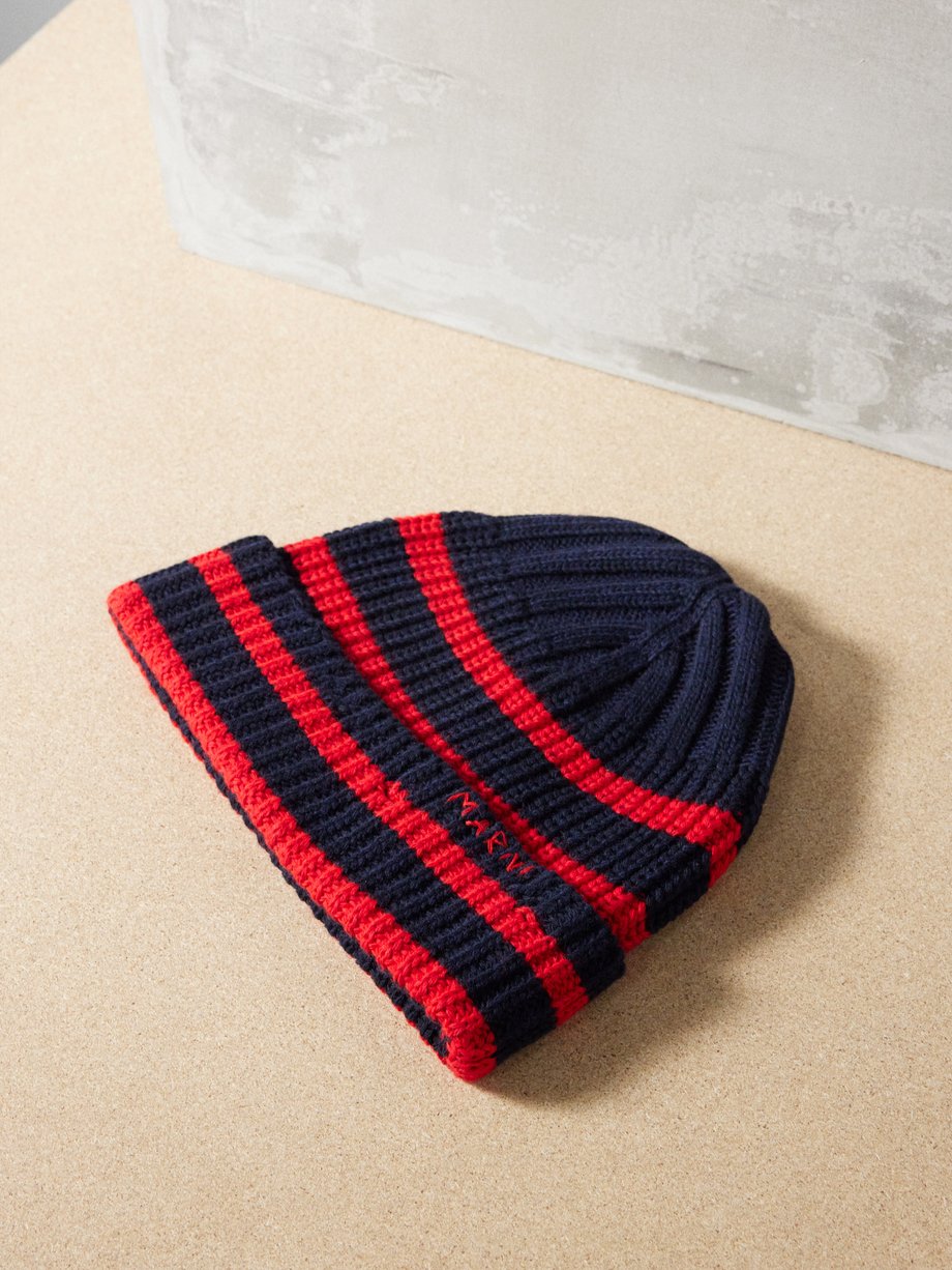 Logo-embroidered striped wool beanie video