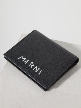 Marni Logo-embroidered grained-leather bi-fold wallet