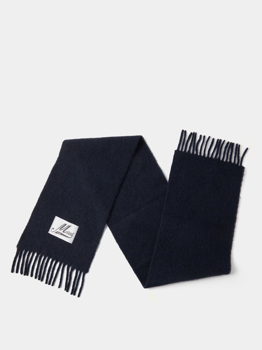 Navy Logo-patch alpaca-blend scarf | Marni | MATCHES UK
