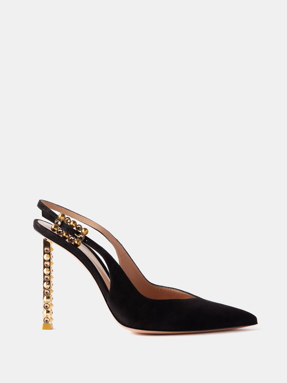 Gianvito Rossi Crystal-embellished 105 suede slingback pumps