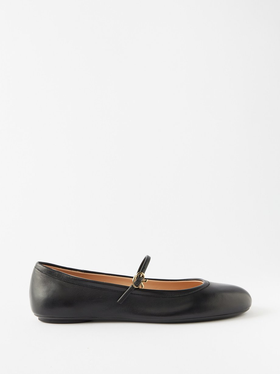 Black Carla leather ballet flats | Gianvito Rossi | MATCHES UK