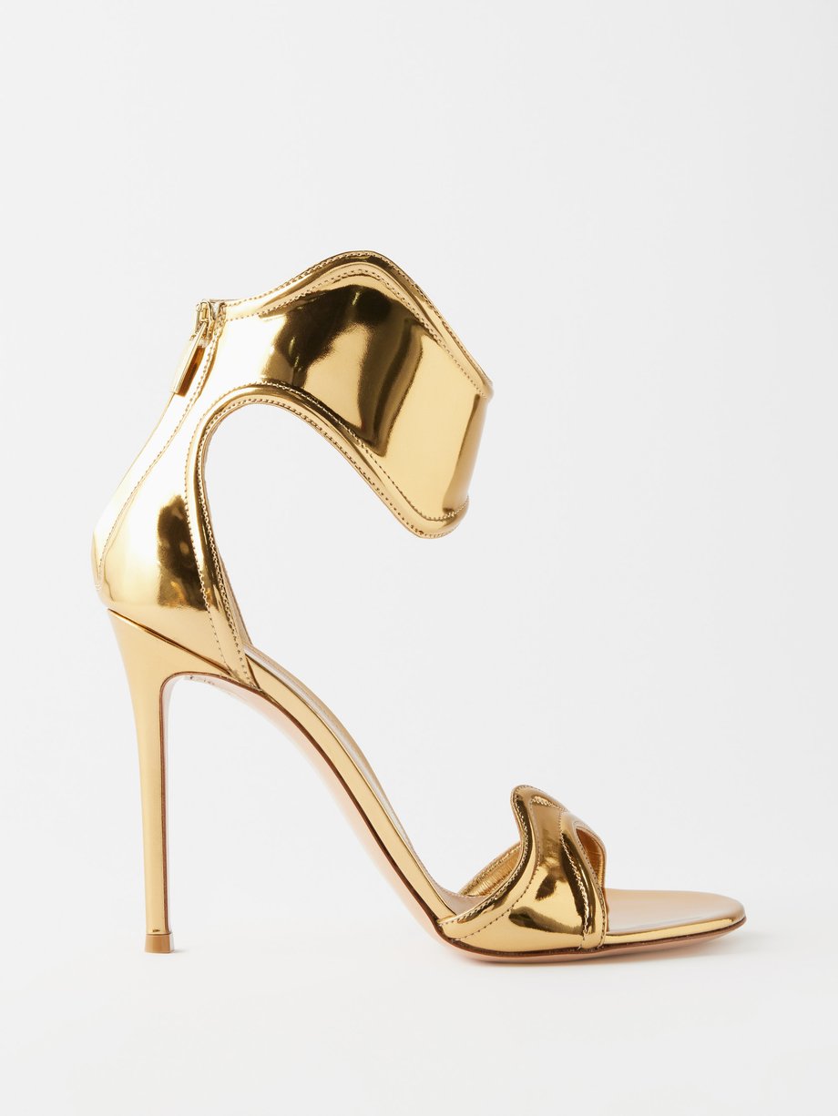 Gold Lucrezia 105 mirrored-leather sandals | Gianvito Rossi ...