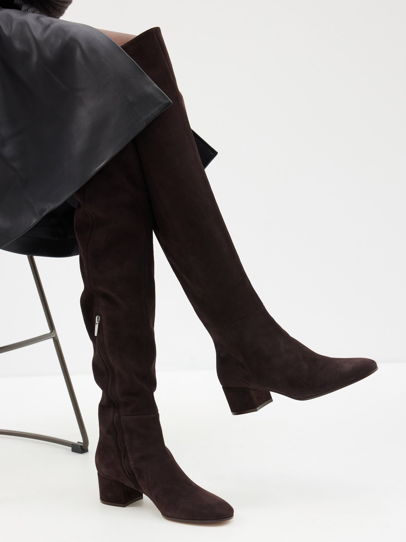 Brown Rolling 45 suede knee-high boots | Gianvito Rossi