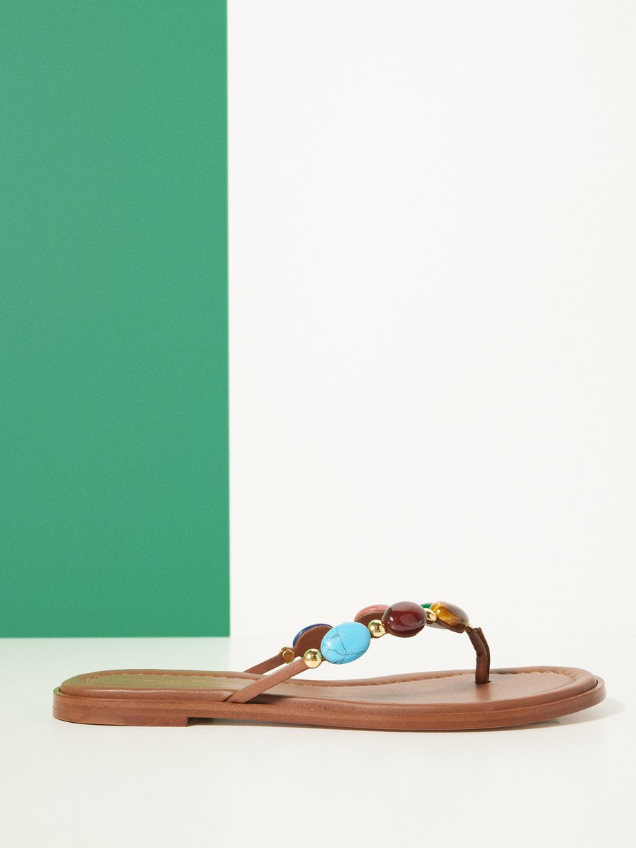 Gianvito Rossi Embellished leather flip flops