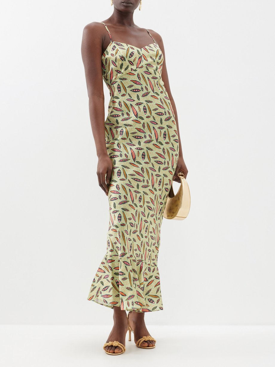 Yellow Mimi-B leaf-print silk slip dress | Saloni | MATCHES UK