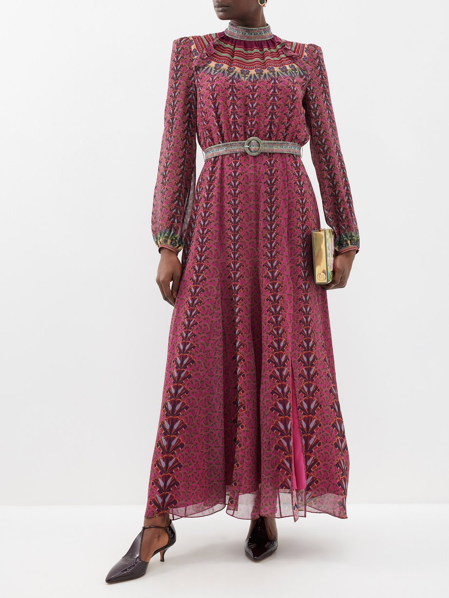 Pink Jacqui B belted silk-chiffon dress | Saloni | MATCHES UK