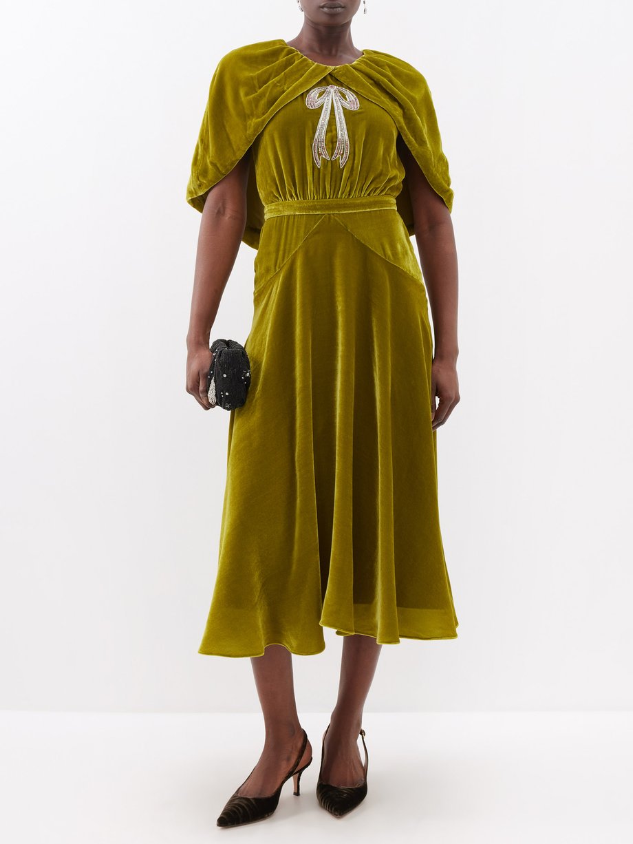 Saloni Celeste cape-overlay velvet dress
