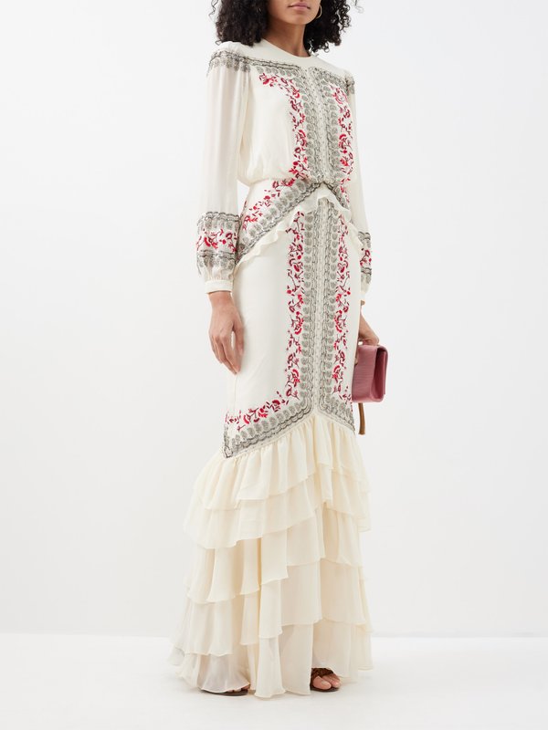 Saloni Francine embroidered silk-crepe gown
