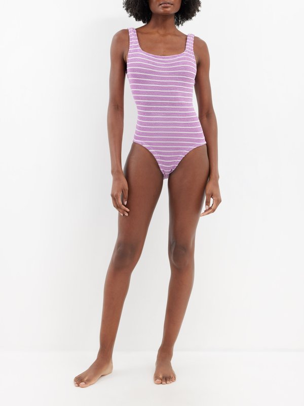Purple One Shoulder Crinkle Swimsuit